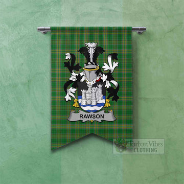 Rawson Irish Clan Tartan Gonfalon, Tartan Banner with Coat of Arms
