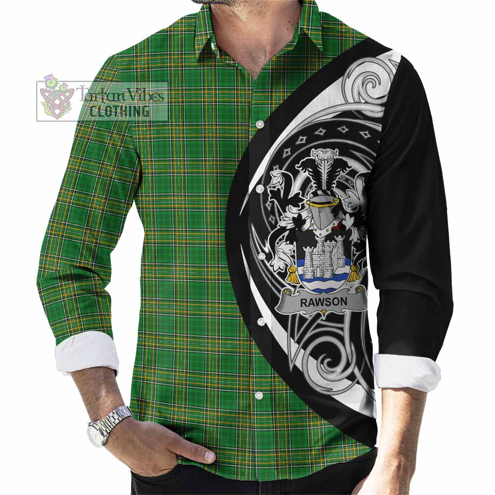 Tartan Vibes Clothing Rawson Irish Clan Long Sleeve Button Shirt Celtic Circle Style