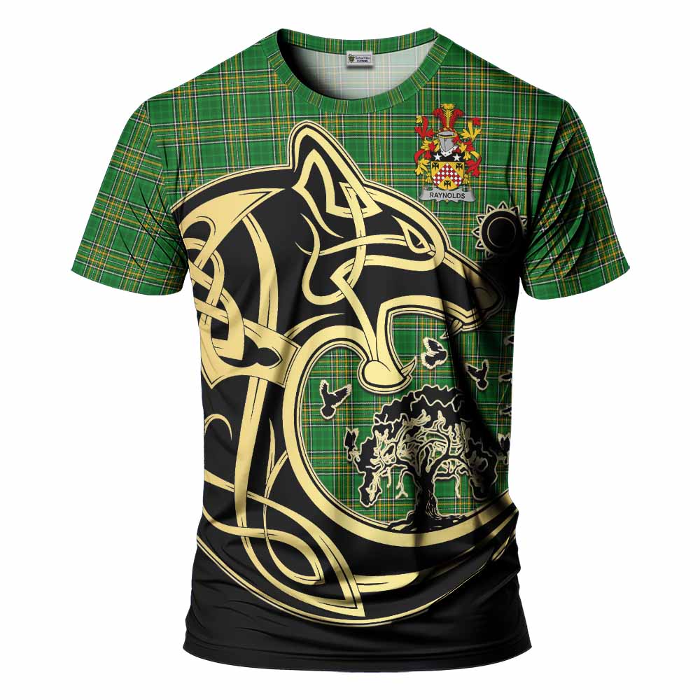 Tartan Vibes Clothing Raynolds Irish Tartan T-Shirt with Coat of Arms Celtic Wolf Style