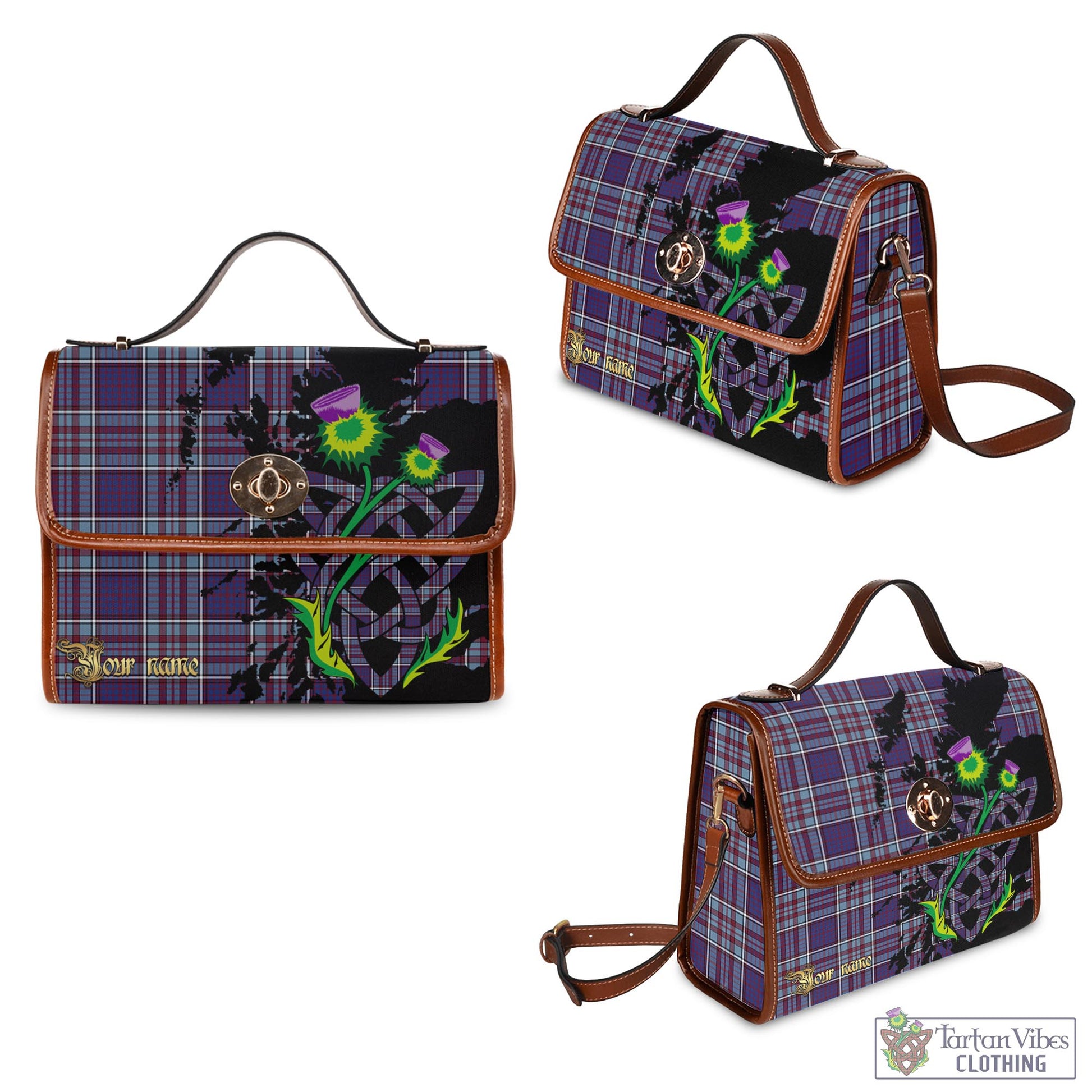 Tartan Vibes Clothing RCAF Tartan Waterproof Canvas Bag with Scotland Map and Thistle Celtic Accents