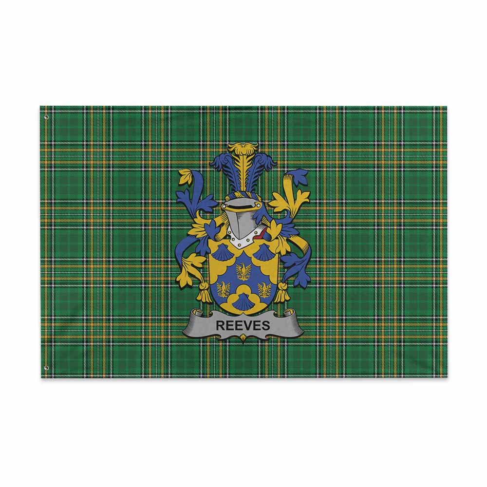 Tartan Vibes Clothing Reeves Irish Clan Tartan House Flag with Coat of Arms