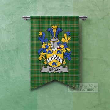 Regan Irish Clan Tartan Gonfalon, Tartan Banner with Coat of Arms