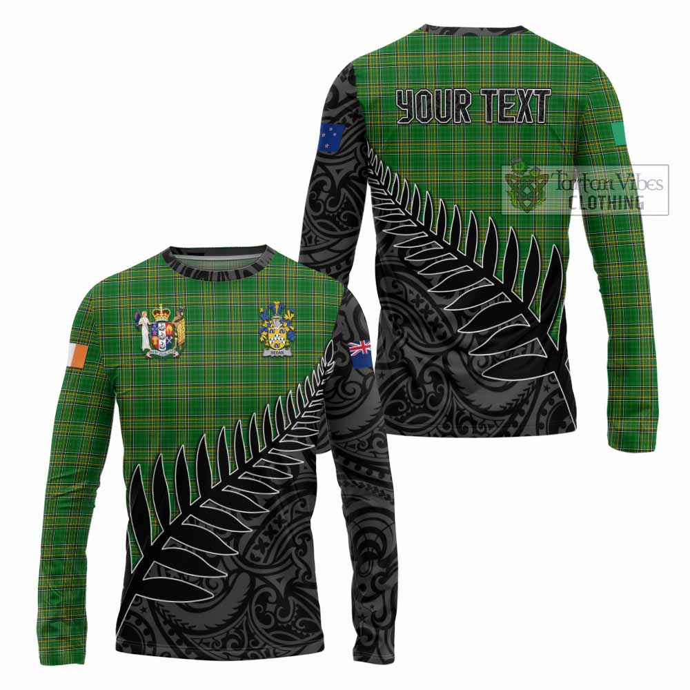 Tartan Vibes Clothing Regan Irish Clan Tartan Long Sleeve T-Shirt with Coat of Arms New Zealand Silver Fern Half Style