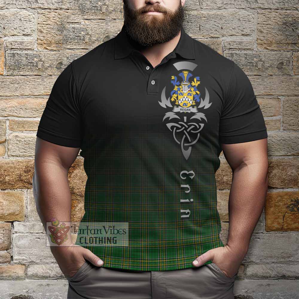 Tartan Vibes Clothing Regan Irish Clan Polo Shirt with Coat of Arms Erin Go Bragh Celtic Inspired