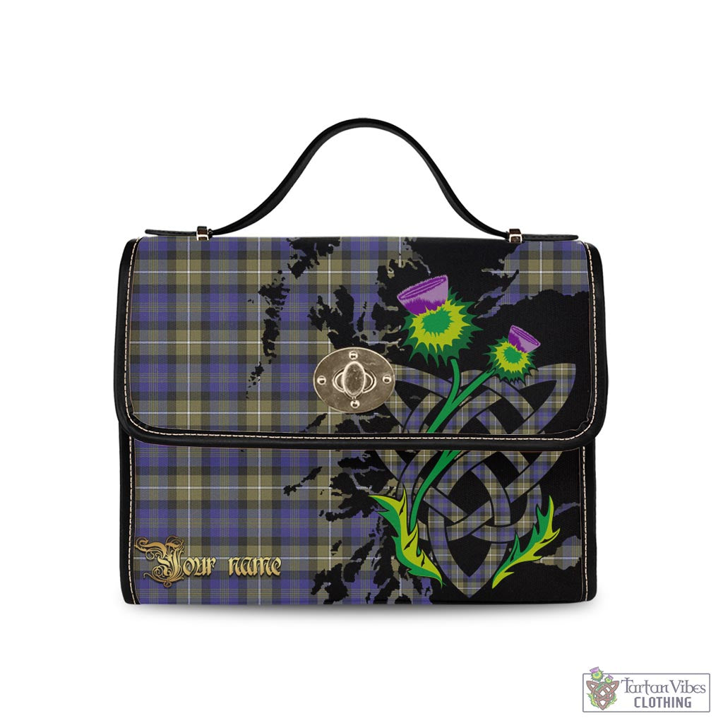 Tartan Vibes Clothing Rennie Tartan Waterproof Canvas Bag with Scotland Map and Thistle Celtic Accents