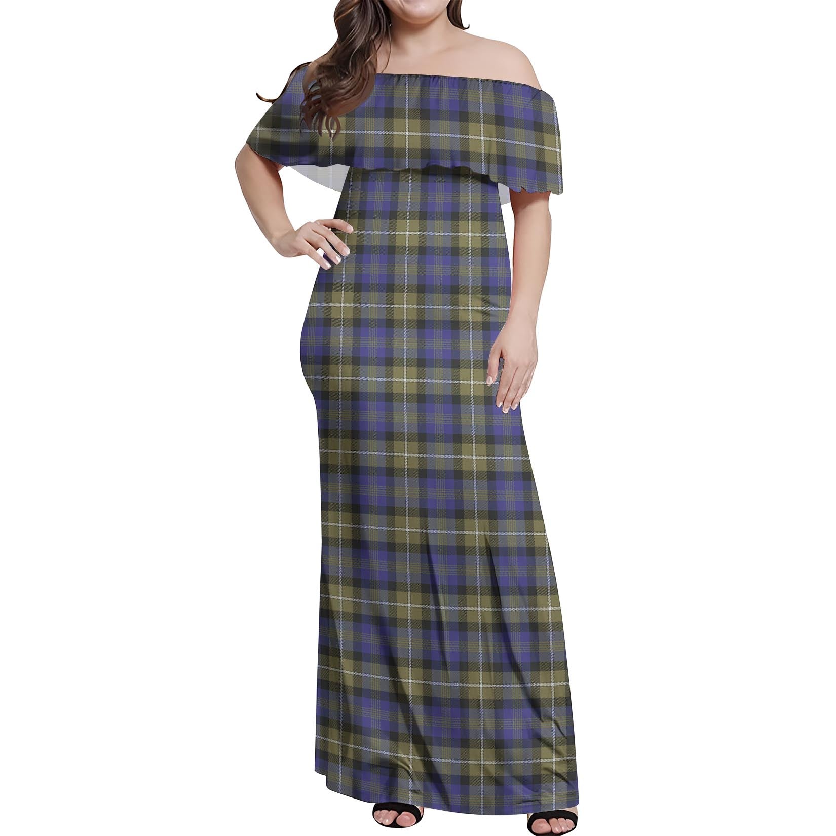 Rennie Tartan Off Shoulder Long Dress Women's Dress - Tartanvibesclothing