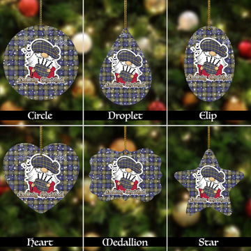 Rennie Tartan Christmas Ornaments with Scottish Gnome Playing Bagpipes