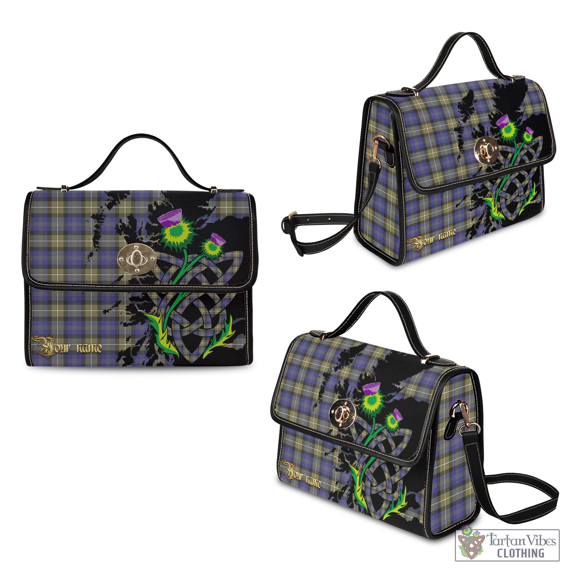 Tartan Vibes Clothing Rennie Tartan Waterproof Canvas Bag with Scotland Map and Thistle Celtic Accents