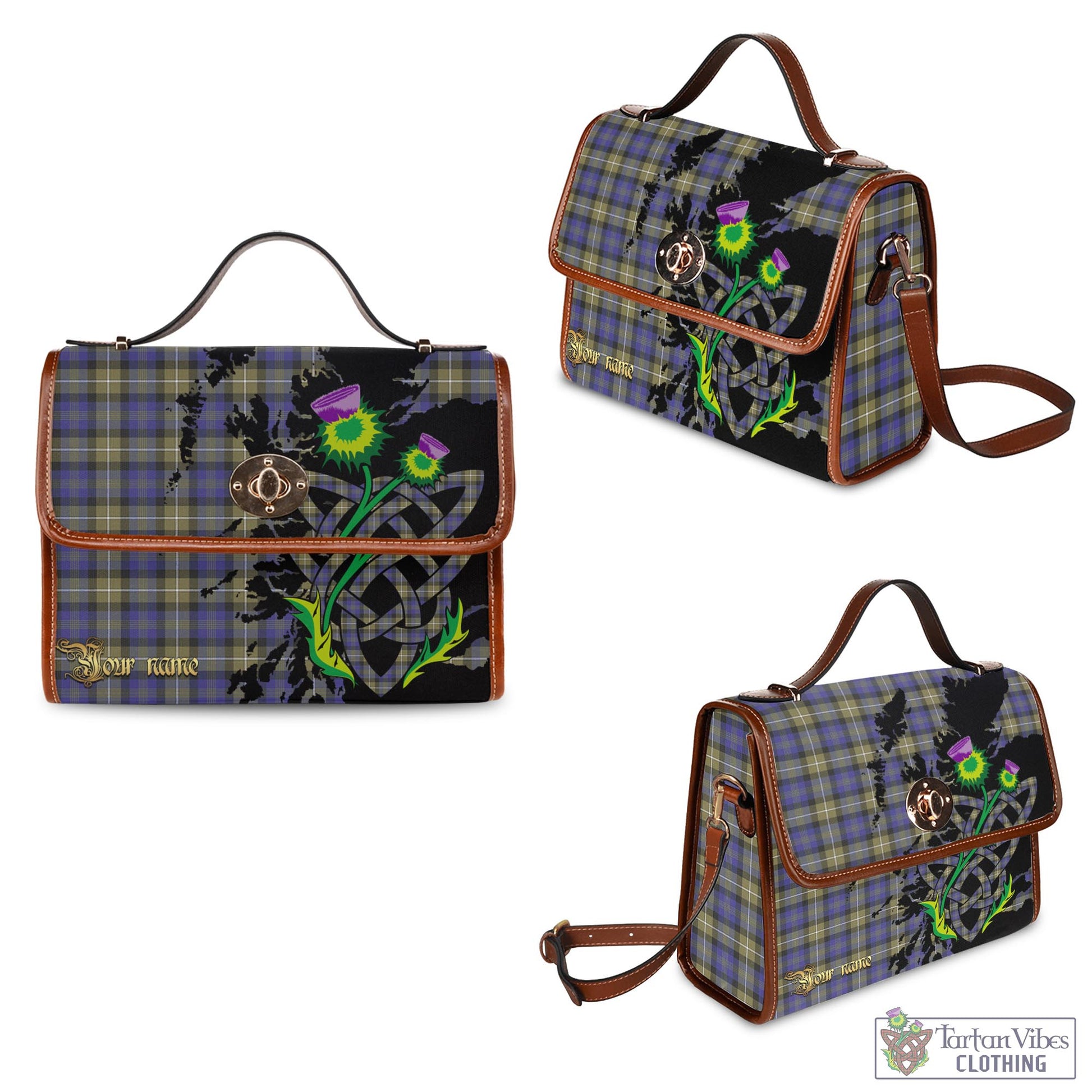 Tartan Vibes Clothing Rennie Tartan Waterproof Canvas Bag with Scotland Map and Thistle Celtic Accents