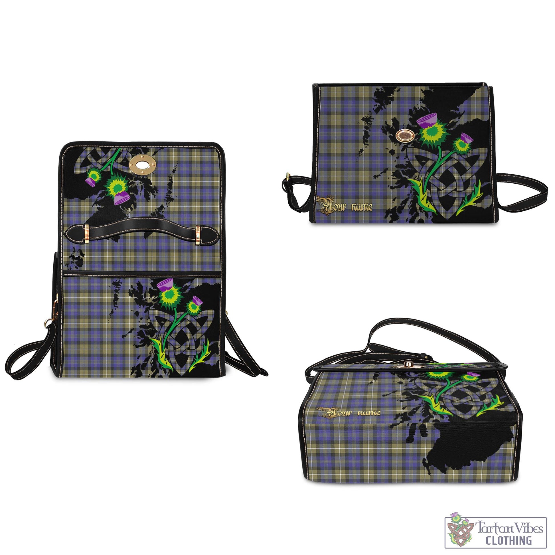 Tartan Vibes Clothing Rennie Tartan Waterproof Canvas Bag with Scotland Map and Thistle Celtic Accents