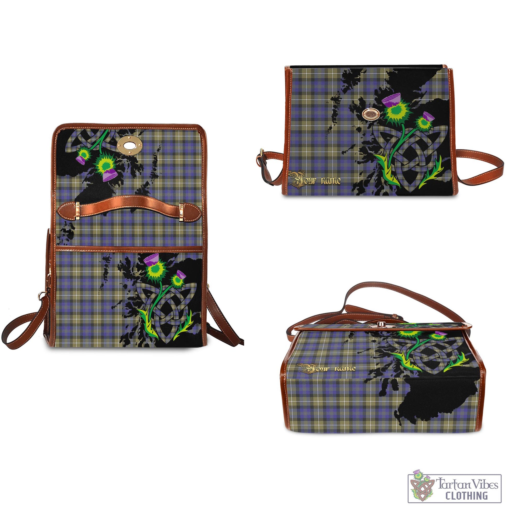 Tartan Vibes Clothing Rennie Tartan Waterproof Canvas Bag with Scotland Map and Thistle Celtic Accents