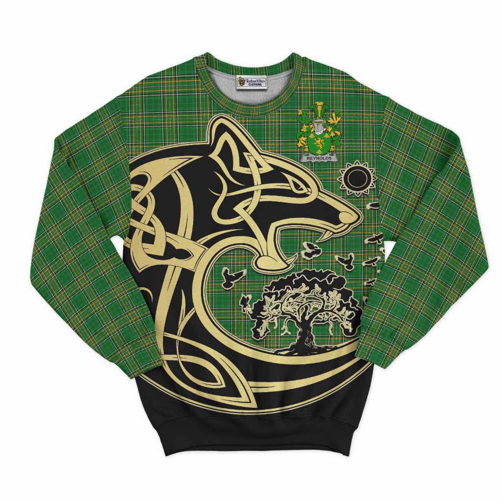 Tartan Vibes Clothing Reynolds Irish Tartan Sweatshirt with Coat of Arms Celtic Wolf Style