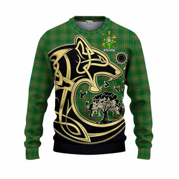 Tartan Vibes Clothing Reynolds Irish Tartan Knitted Sweater with Coat of Arms Celtic Wolf Style