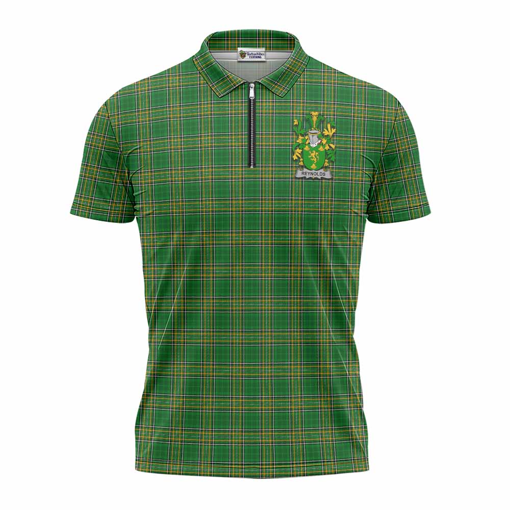 Reynolds Irish Clan Tartan Zipper Polo Shirt with Coat of Arms