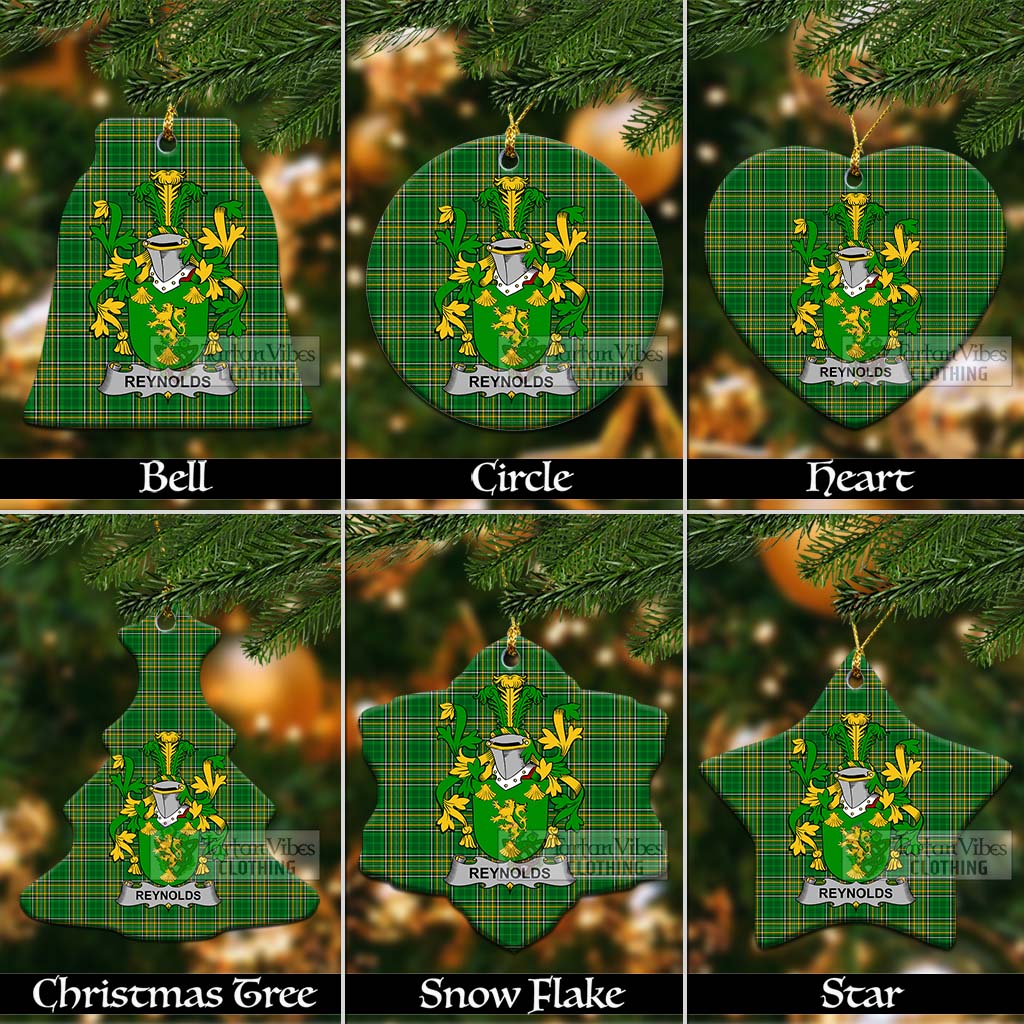 Tartan Vibes Clothing Reynolds Irish Clan Tartan Christmas Ceramic Ornament with Coat of Arms