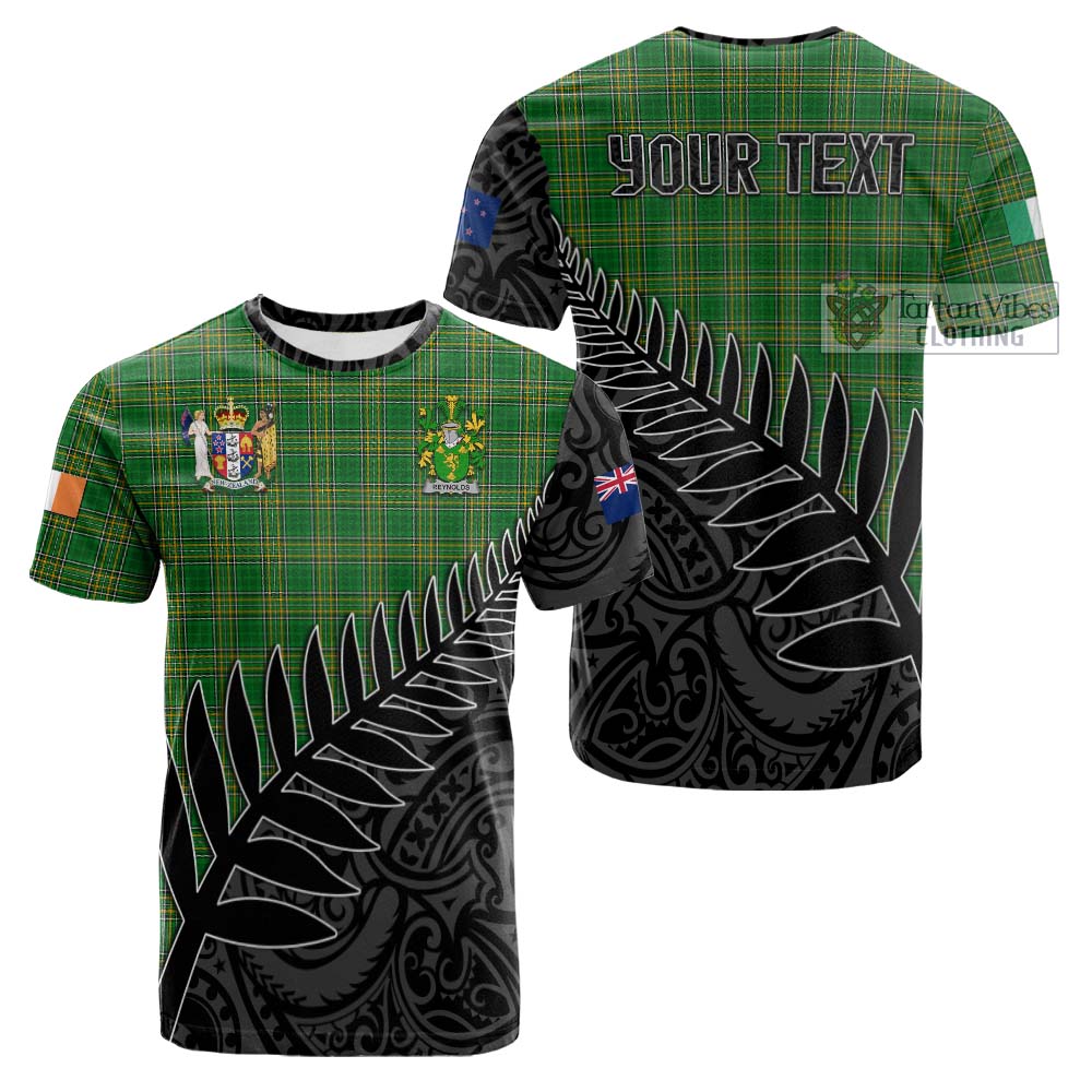 Tartan Vibes Clothing Reynolds Irish Clan Tartan Cotton T-shirt with Coat of Arms New Zealand Silver Fern Half Style