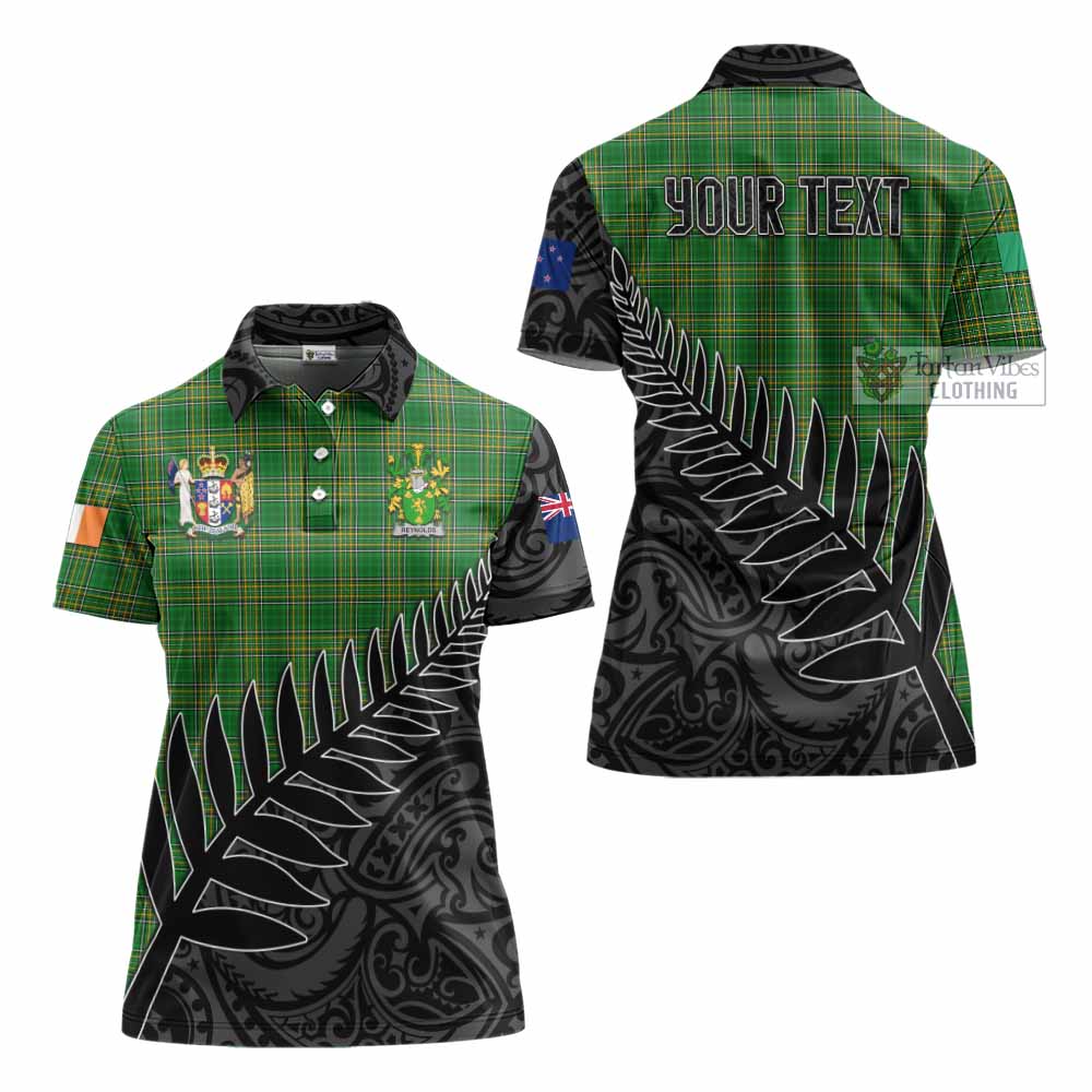Tartan Vibes Clothing Reynolds Irish Clan Tartan Women's Polo Shirt with Coat of Arms New Zealand Silver Fern Half Style