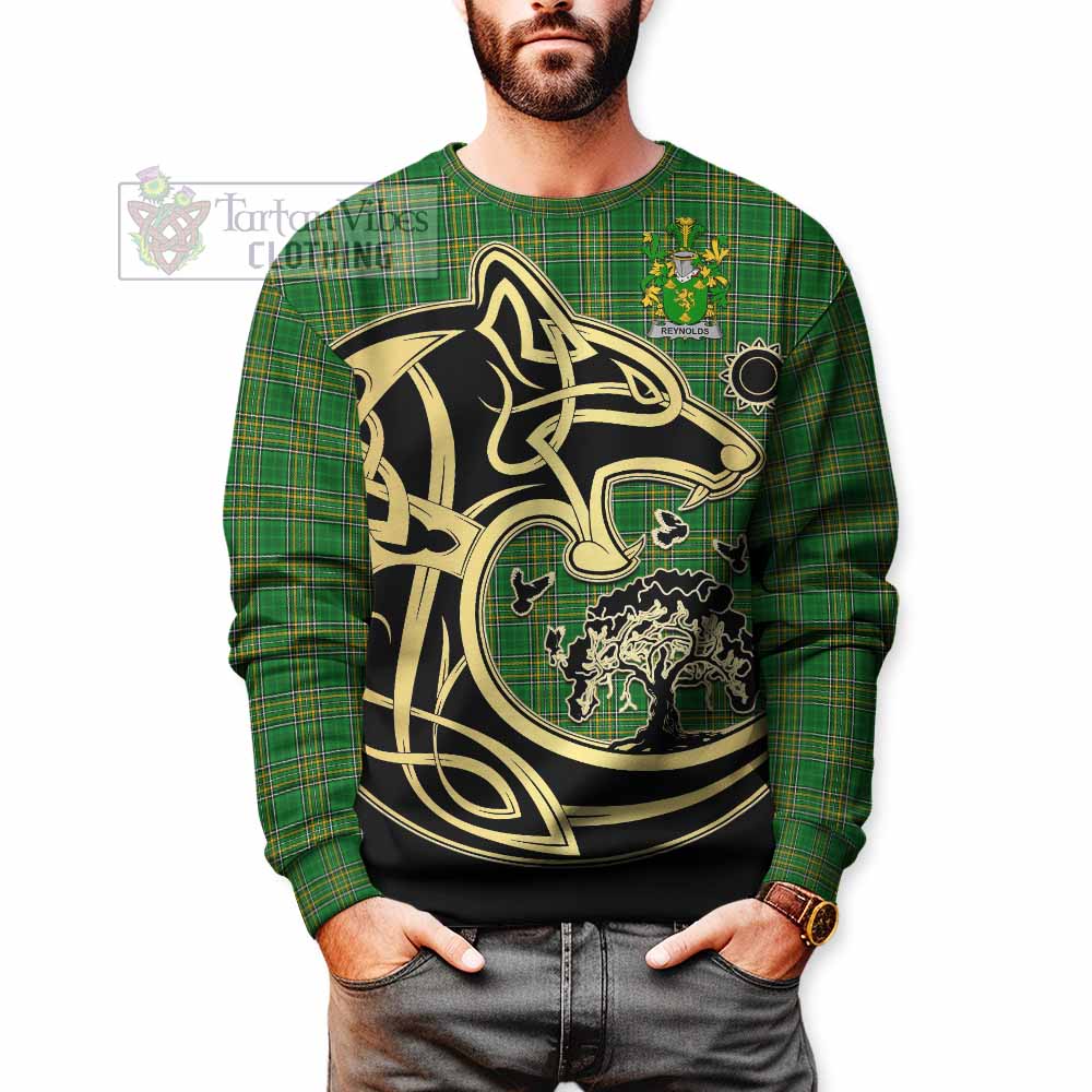 Tartan Vibes Clothing Reynolds Irish Tartan Sweatshirt with Coat of Arms Celtic Wolf Style