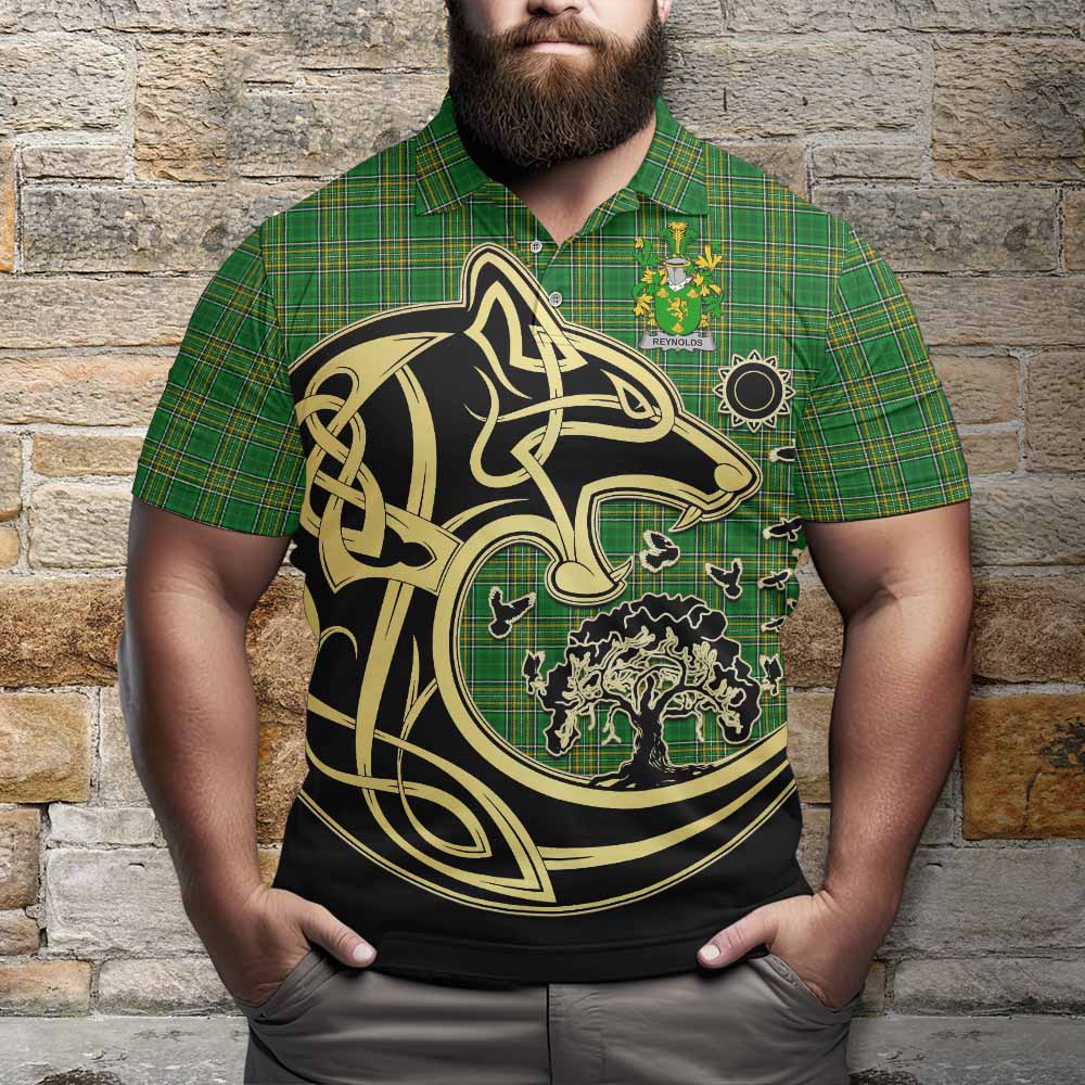 Tartan Vibes Clothing Reynolds Irish Tartan Polo Shirt with Coat of Arms Celtic Wolf Style