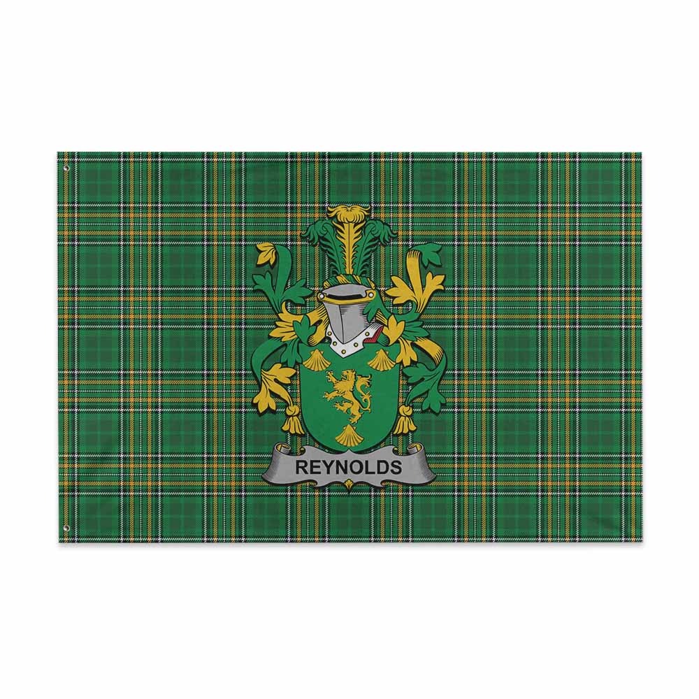 Tartan Vibes Clothing Reynolds Irish Clan Tartan House Flag with Coat of Arms