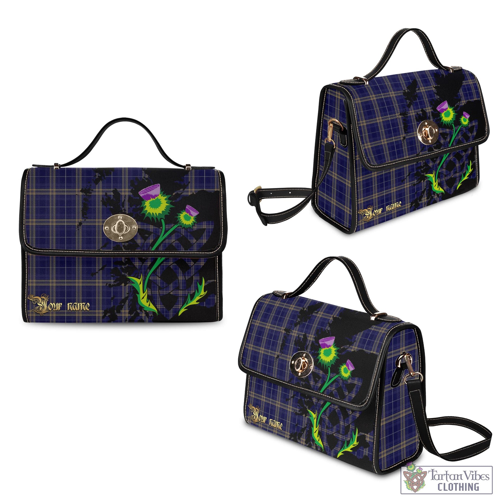 Tartan Vibes Clothing Rhys of Wales Tartan Waterproof Canvas Bag with Scotland Map and Thistle Celtic Accents