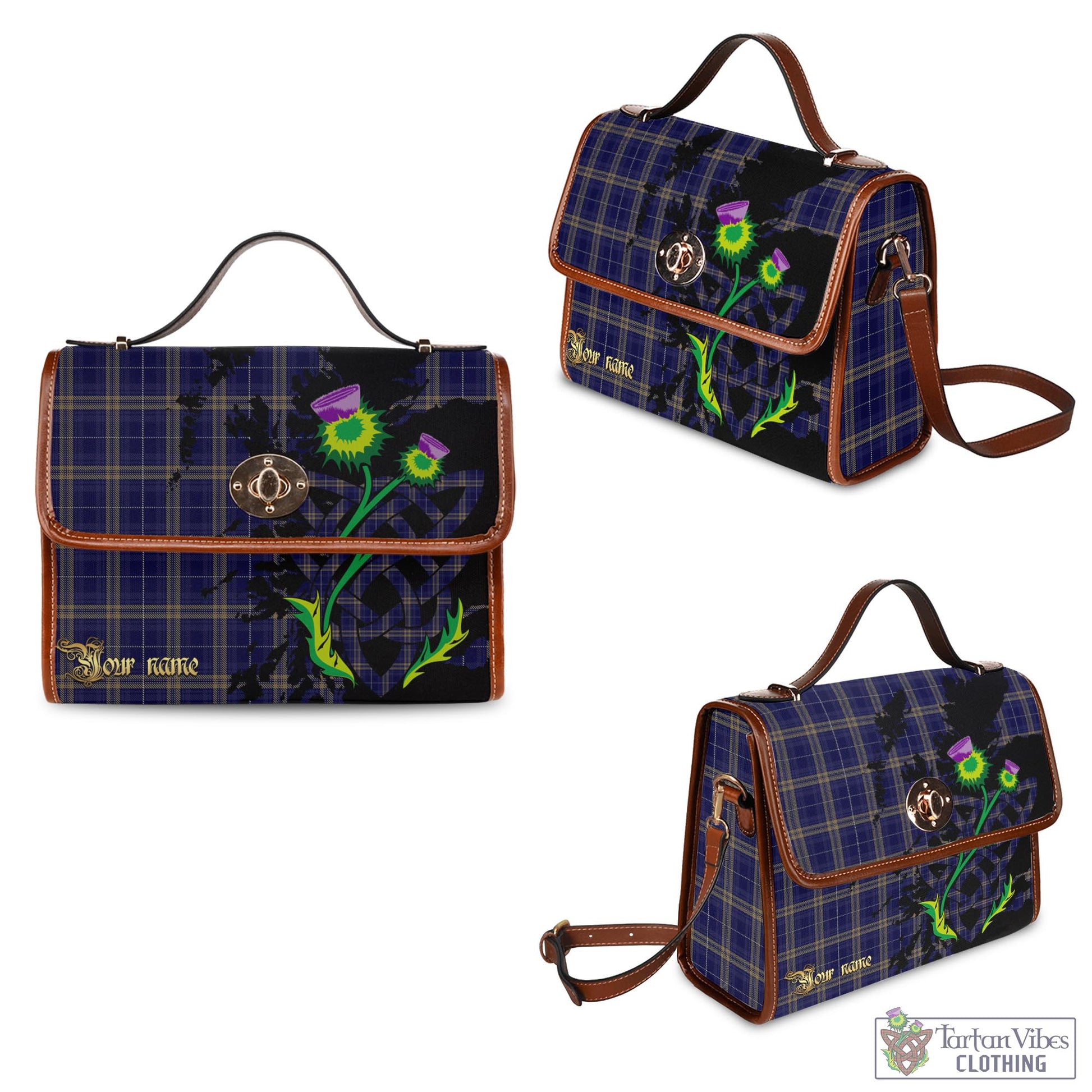 Tartan Vibes Clothing Rhys of Wales Tartan Waterproof Canvas Bag with Scotland Map and Thistle Celtic Accents