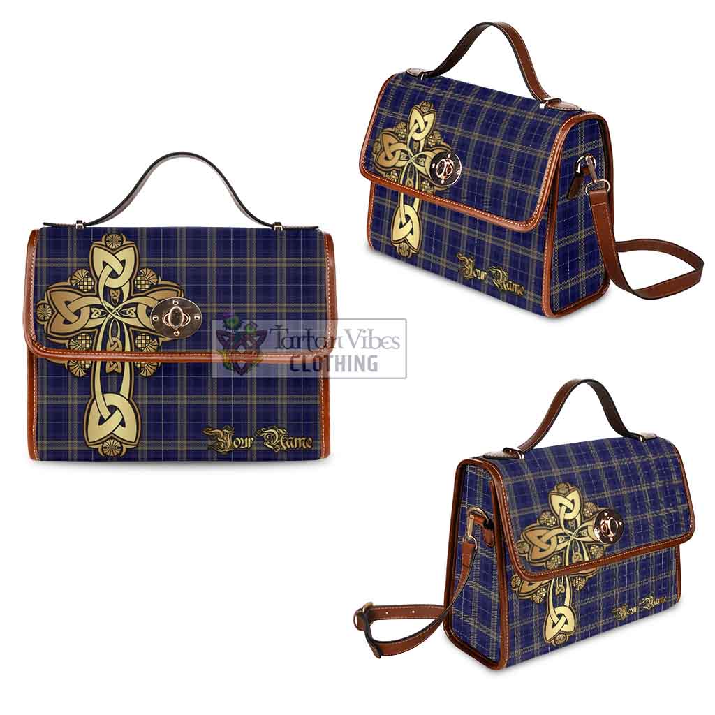 Tartan Vibes Clothing Rhys of Wales Tartan Waterproof Canvas Bag Golden Thistle Celtic Cross Style