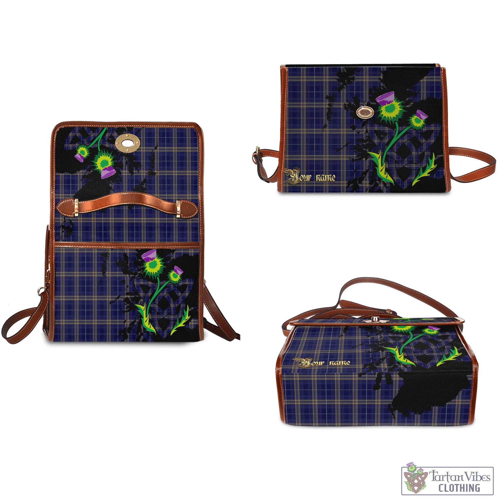 Tartan Vibes Clothing Rhys of Wales Tartan Waterproof Canvas Bag with Scotland Map and Thistle Celtic Accents