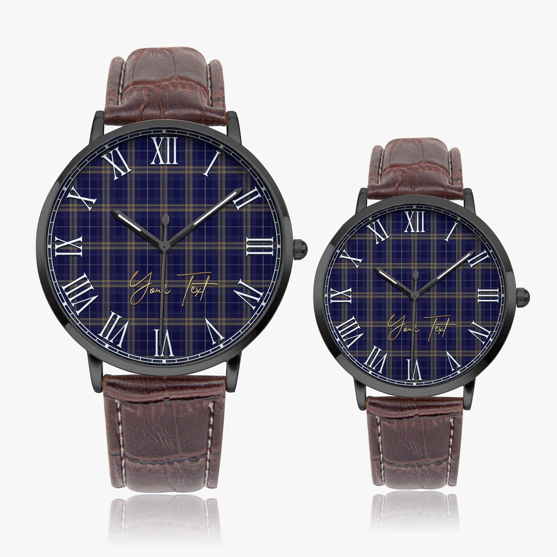 Rhys of Wales Tartan Personalized Your Text Leather Trap Quartz Watch Ultra Thin Black Case With Brown Leather Strap - Tartanvibesclothing