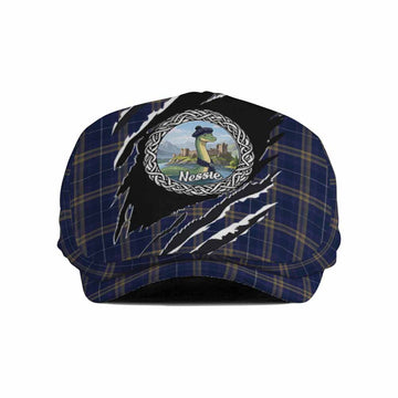 Rhys of Wales Tartan Loch Ness Monster Flat Cap, Jeff Cap Celtic Knot Nessie Art