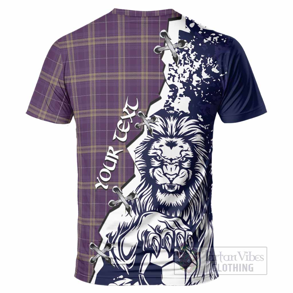 Rhys of Wales Tartan Scottish T-Shirt Angry Lion With Soccer Ball Style