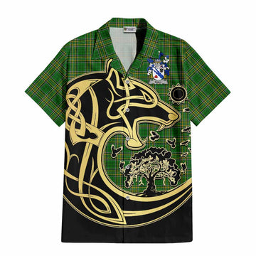 Riall Irish Tartan Hawaiian Shirt with Coat of Arms Celtic Wolf Style