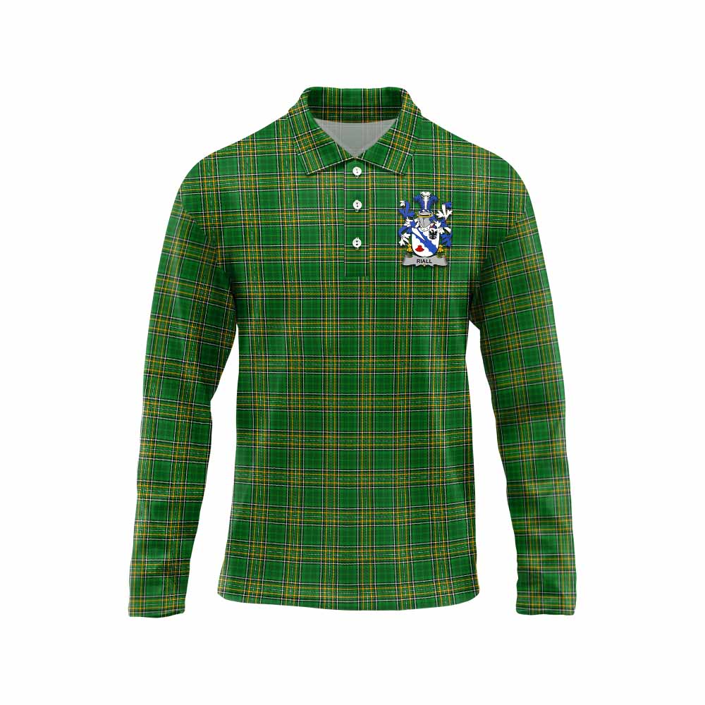 Tartan Vibes Clothing Riall Irish Clan Tartan Long Sleeve Polo Shirt with Coat of Arms