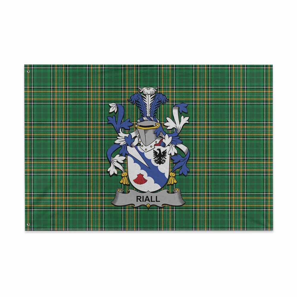 Tartan Vibes Clothing Riall Irish Clan Tartan House Flag with Coat of Arms