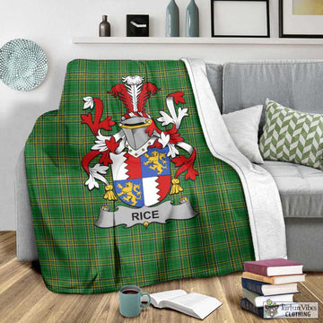 Tartan Vibes Clothing Rice Irish Clan Tartan Blanket with Coat of Arms