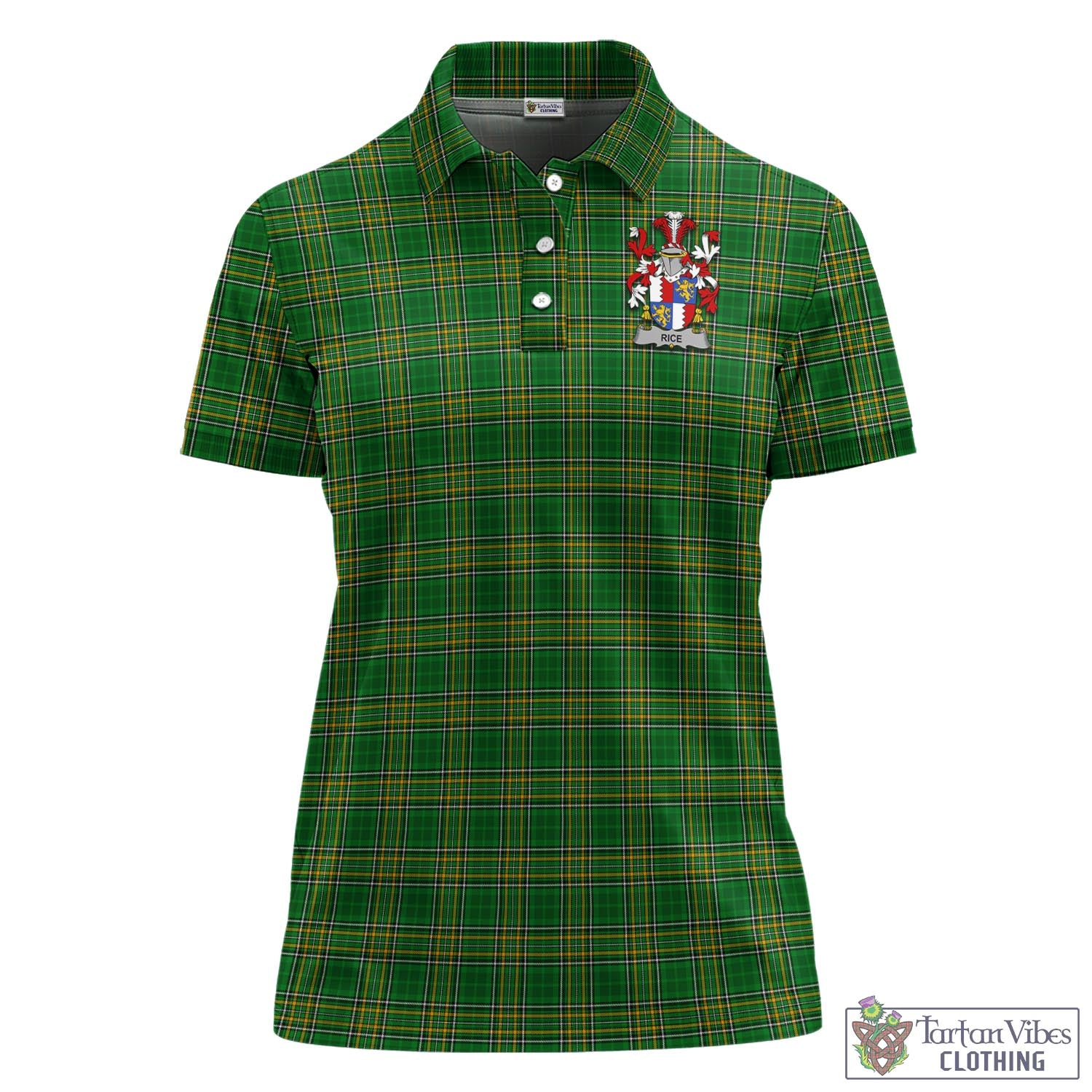 Tartan Vibes Clothing Rice Ireland Clan Tartan Women's Polo Shirt with Coat of Arms