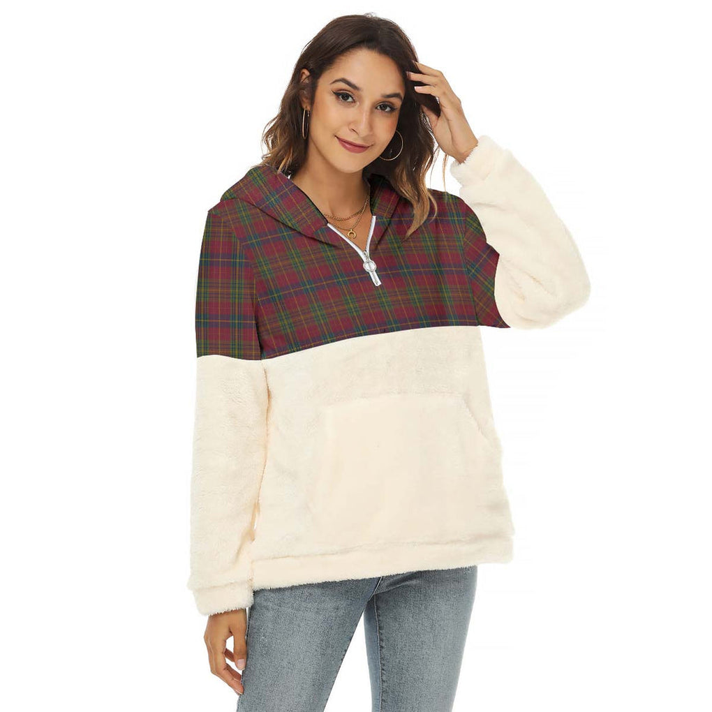 Rice of Wales Tartan Women's Borg Fleece Hoodie With Half Zip Female - Tartan Vibes Clothing