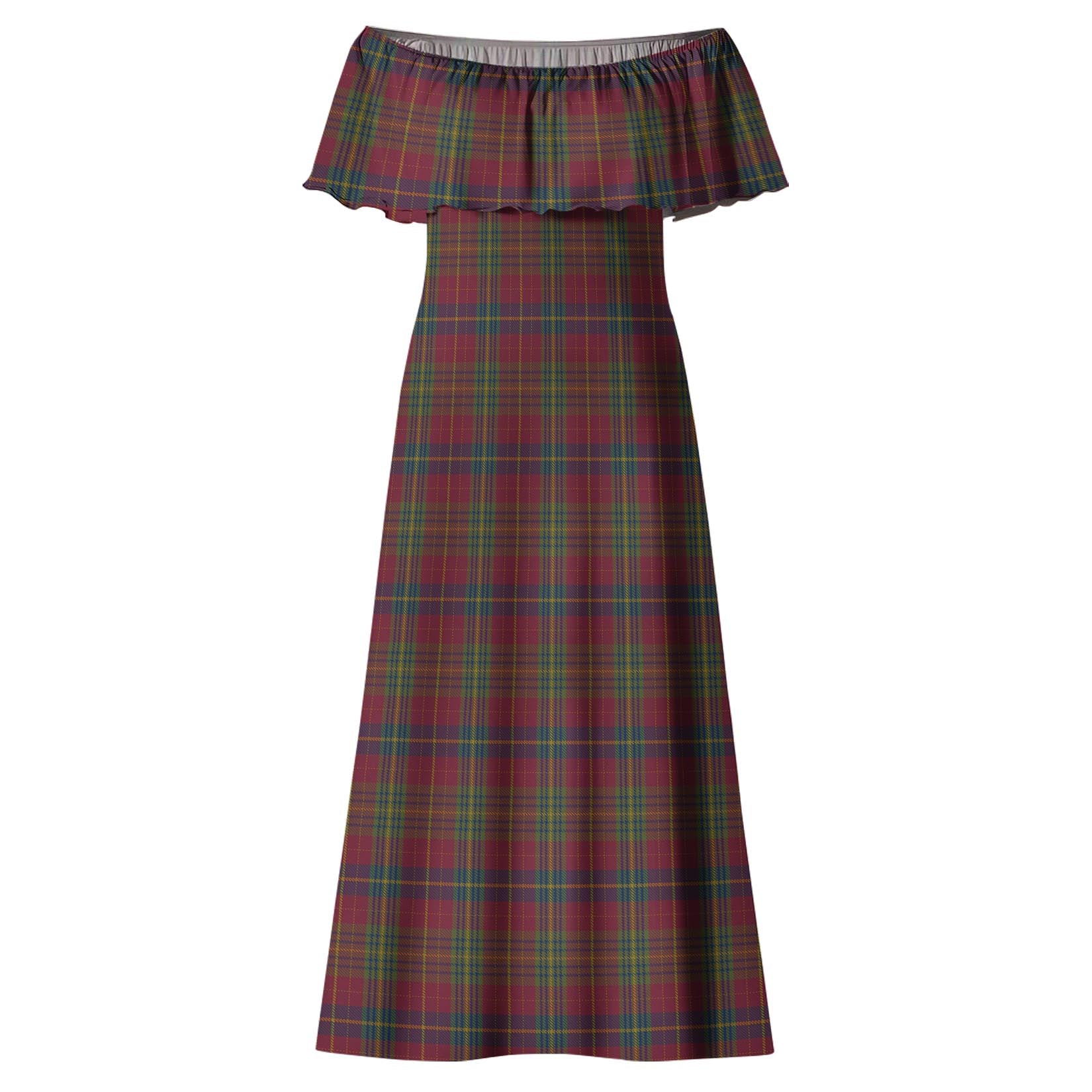 Rice of Wales Tartan Off Shoulder Long Dress - Tartanvibesclothing
