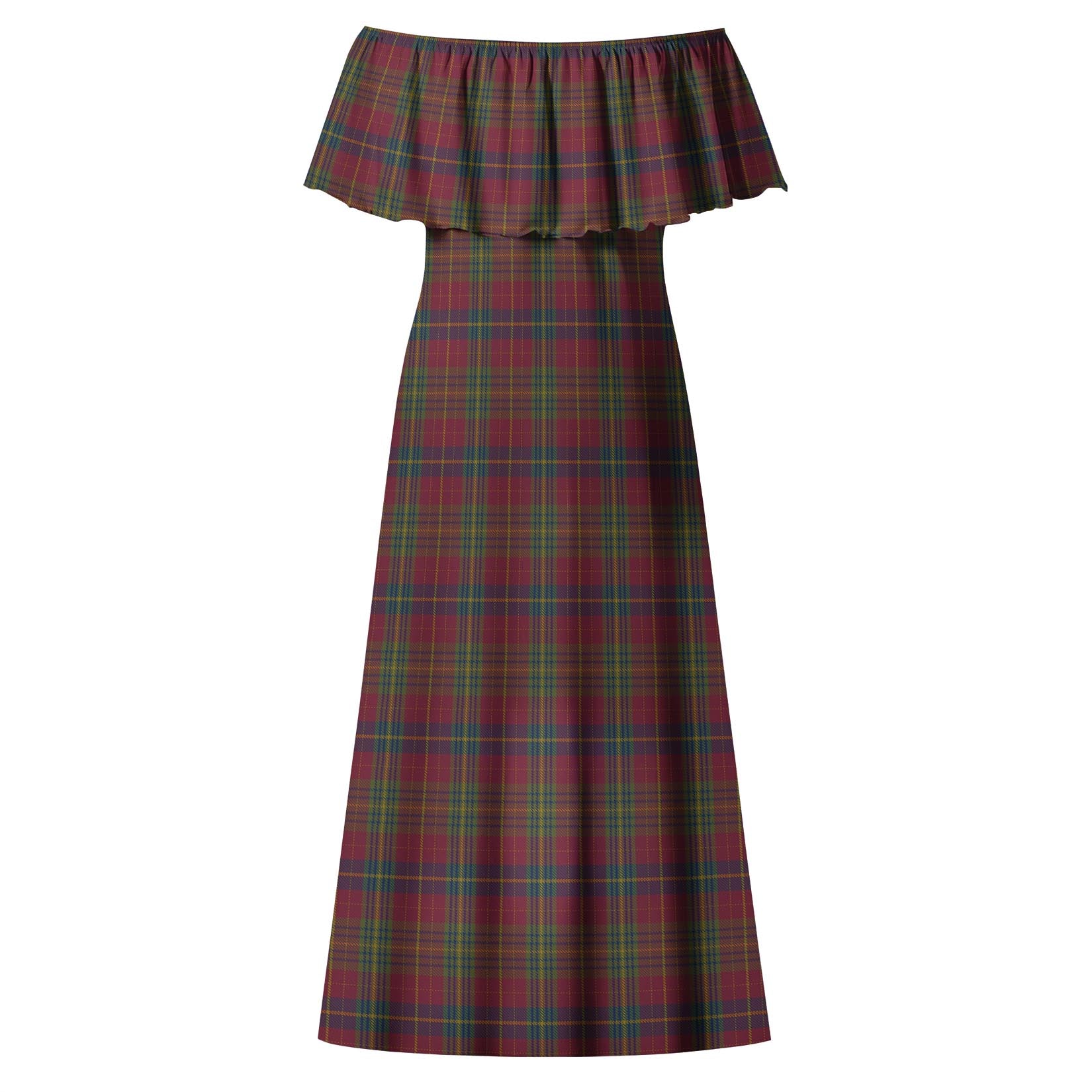 Rice of Wales Tartan Off Shoulder Long Dress - Tartanvibesclothing