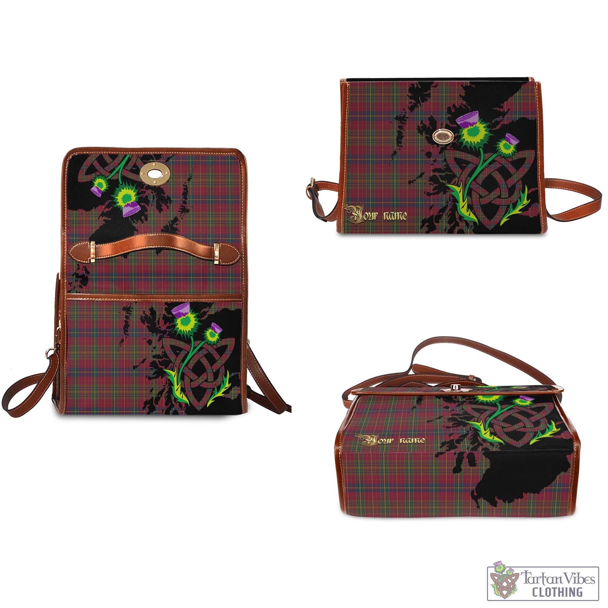 Tartan Vibes Clothing Rice of Wales Tartan Waterproof Canvas Bag with Scotland Map and Thistle Celtic Accents
