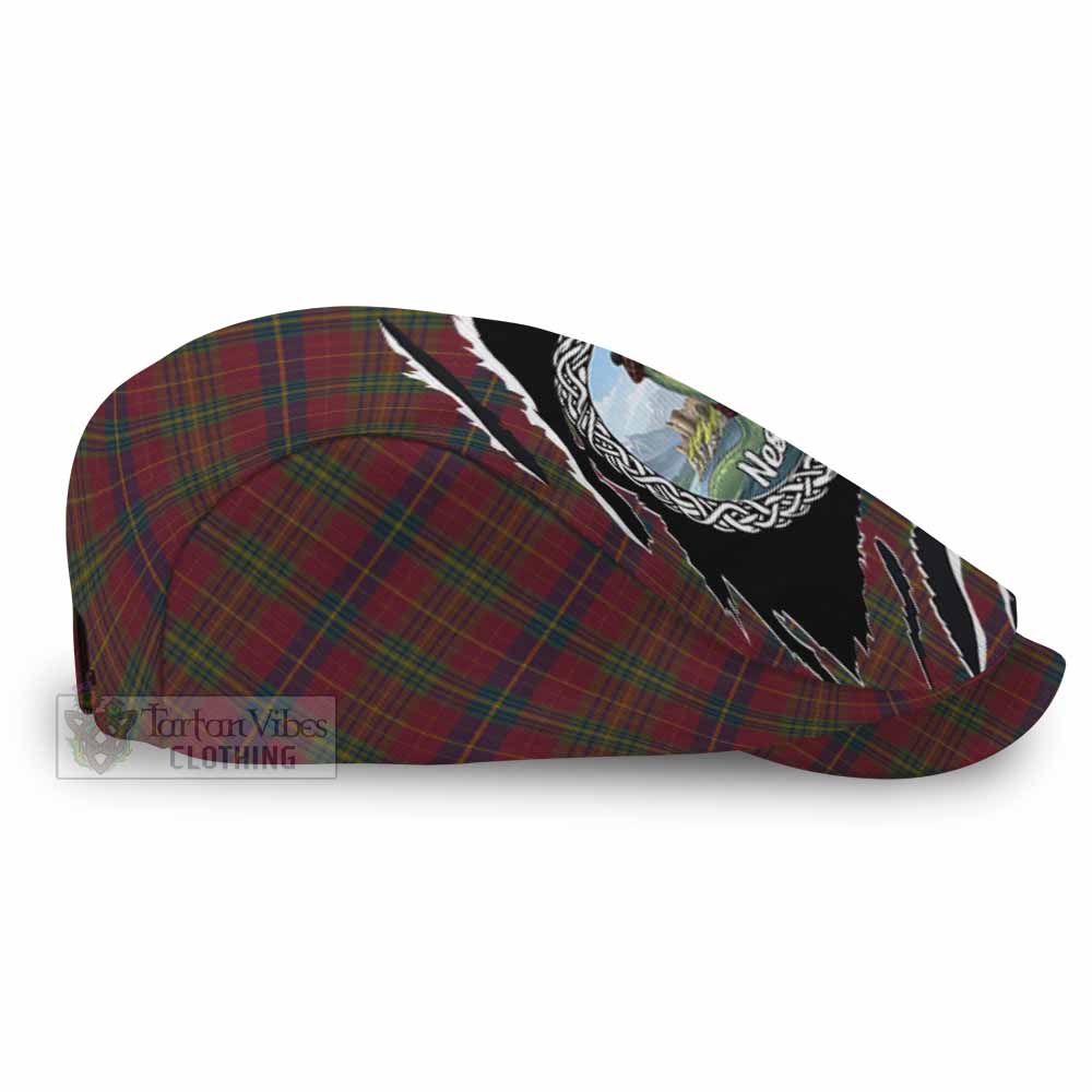 Rice of Wales Tartan Loch Ness Monster Flat Cap, Jeff Cap Celtic Knot Nessie Art