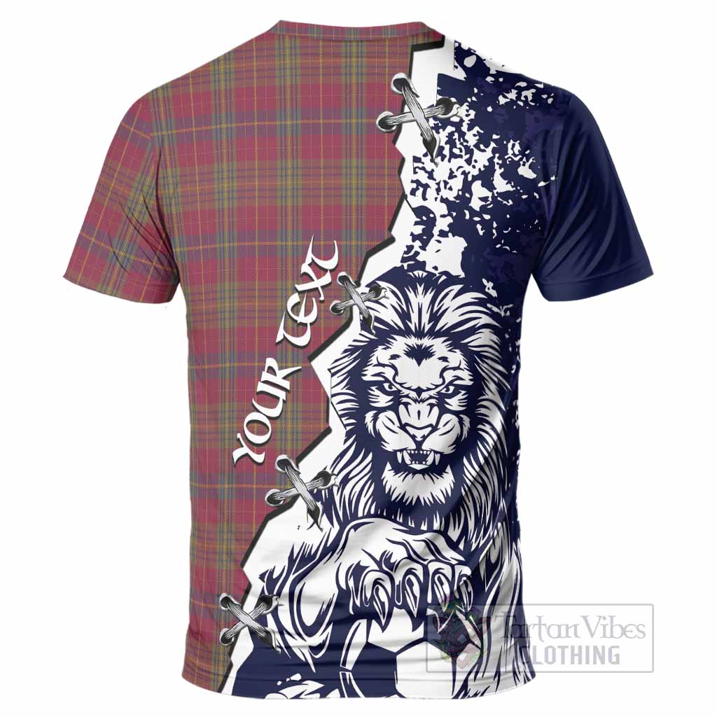 Rice of Wales Tartan Scottish T-Shirt Angry Lion With Soccer Ball Style