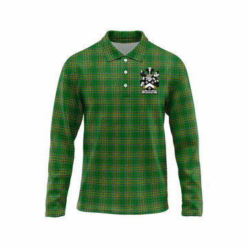 Tartan Vibes Clothing Richards Irish Clan Tartan Long Sleeve Polo Shirt with Coat of Arms