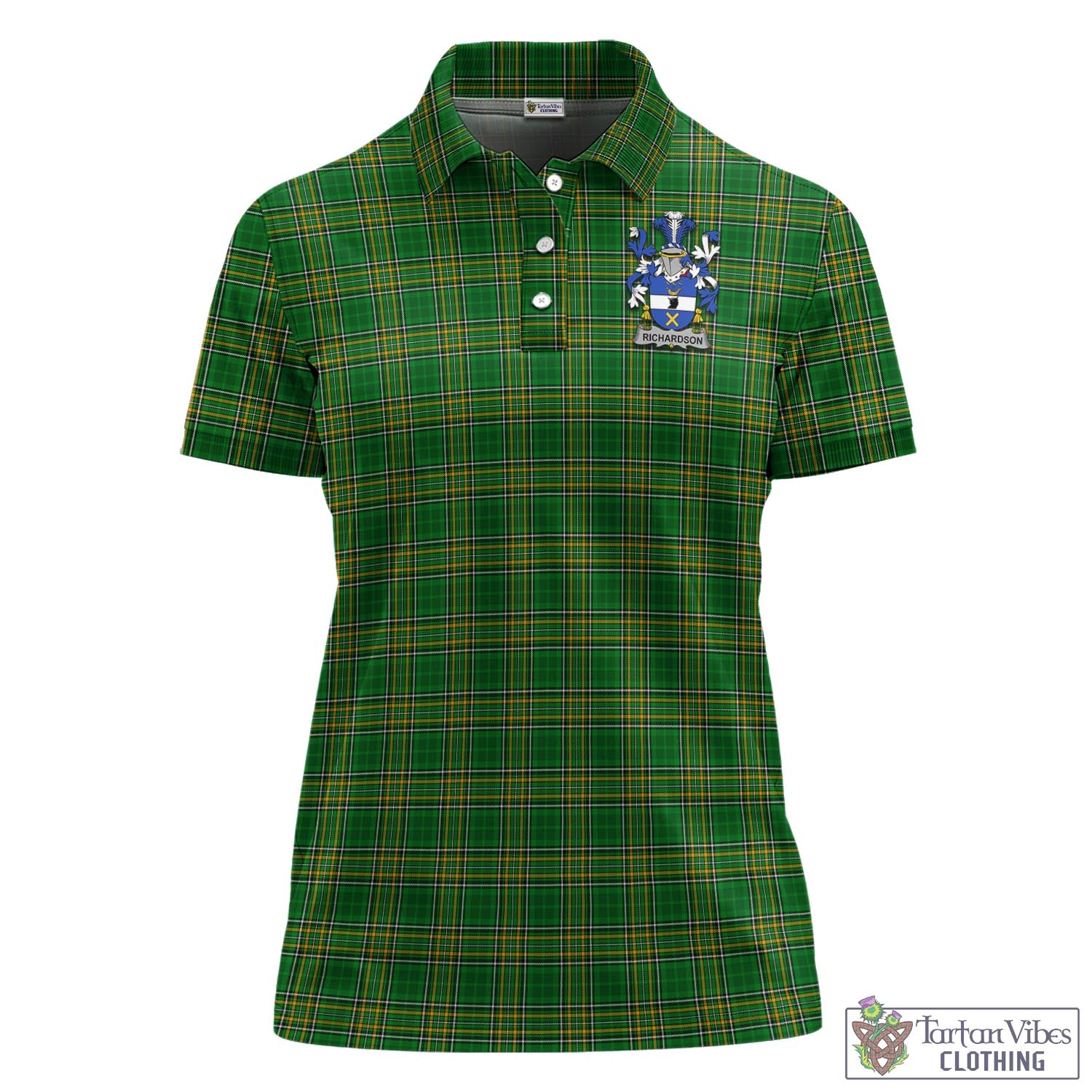 Tartan Vibes Clothing Richardson Ireland Clan Tartan Women's Polo Shirt with Coat of Arms