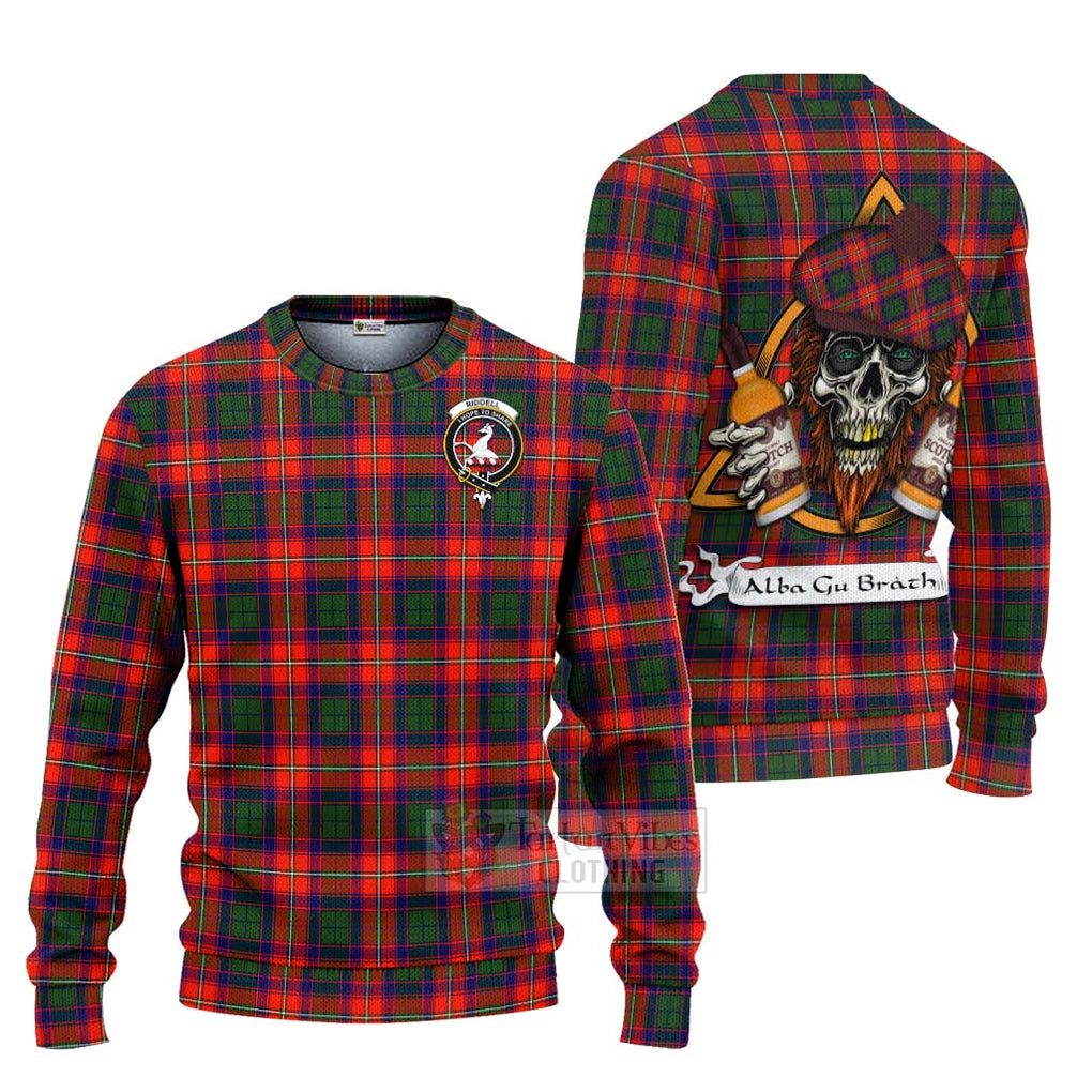 Tartan Vibes Clothing Riddell Tartan Knitted Sweater with Family Crest and Bearded Skull Holding Bottles of Whiskey