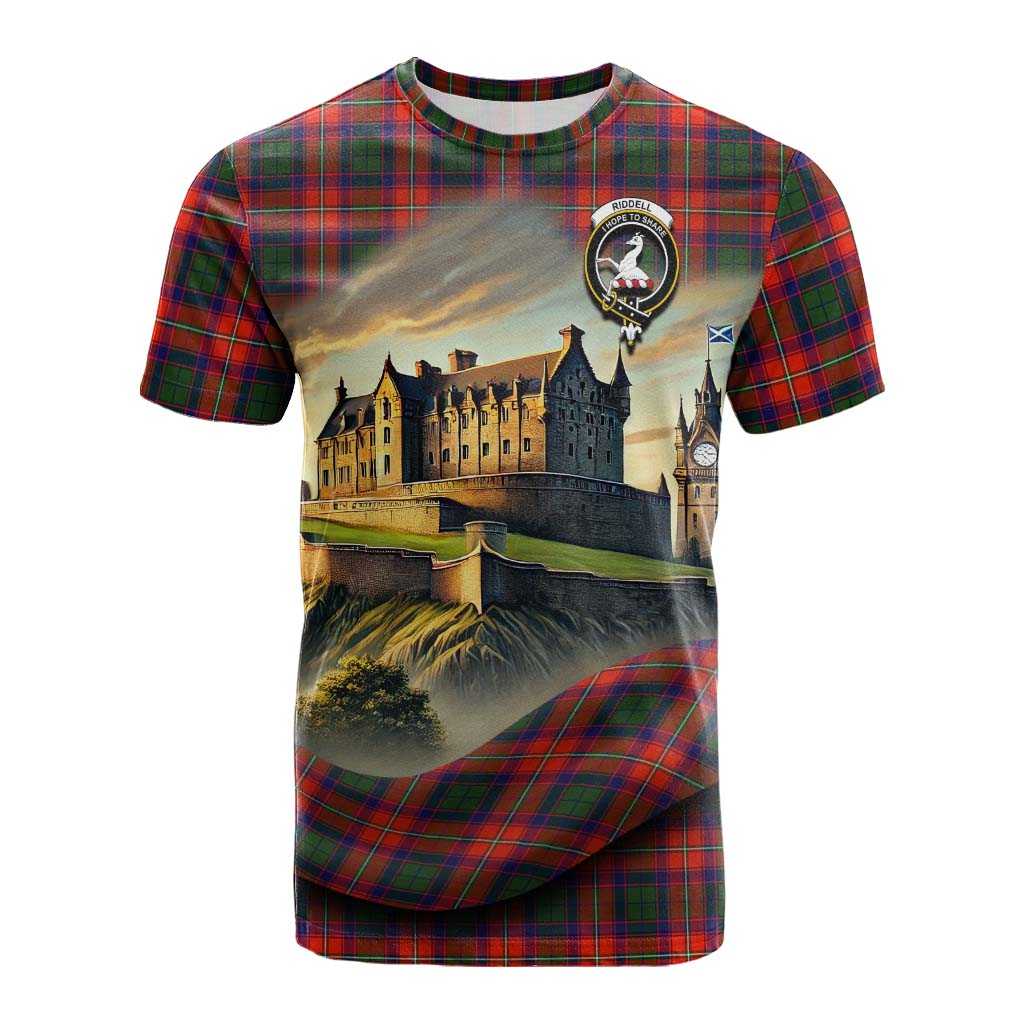 Tartan Vibes Clothing Riddell Tartan Family Crest Cotton T-shirt with Scottish Ancient Castle Style