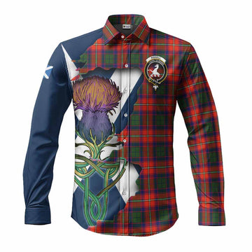 Tartan Vibes Clothing Riddell Tartan Family Crest Long Sleeve Button Shirt Scottish Thistle Celtic Inspired