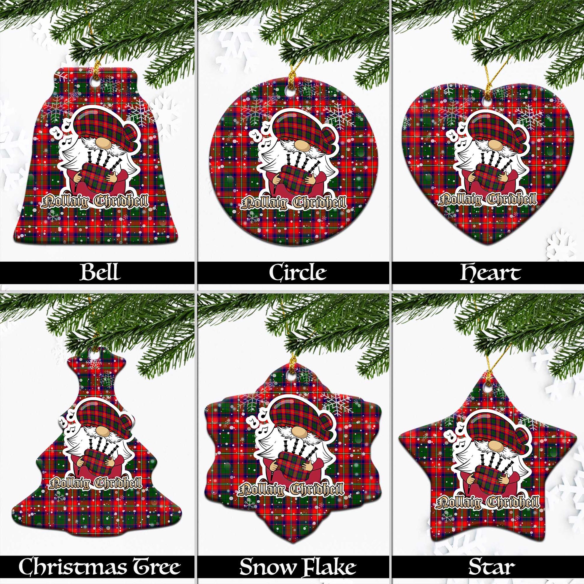 Riddell Tartan Christmas Ceramic Ornaments with Scottish Gnome Playing Bagpipes Ceramic - Tartan Vibes Clothing