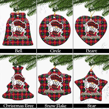 Riddell Tartan Christmas Ornaments with Scottish Gnome Playing Bagpipes Ceramic - Tartanvibesclothing Shop
