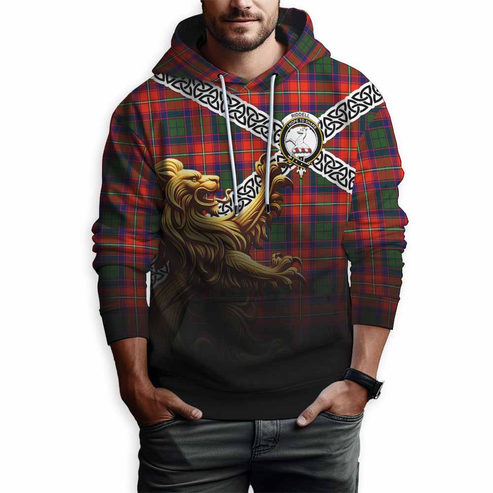 Tartan Vibes Clothing Riddell Crest Tartan Hoodie with Golden Lion Emblem Celtic Style